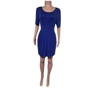 Azules women's blue short sleeves mini fit and flare dress S